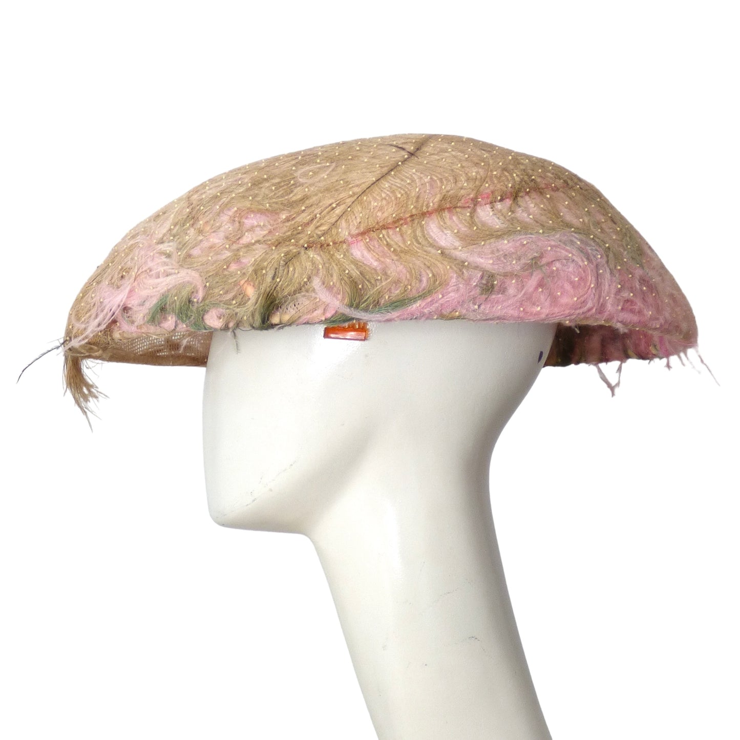 1950s Pink Feather Saucer Hat