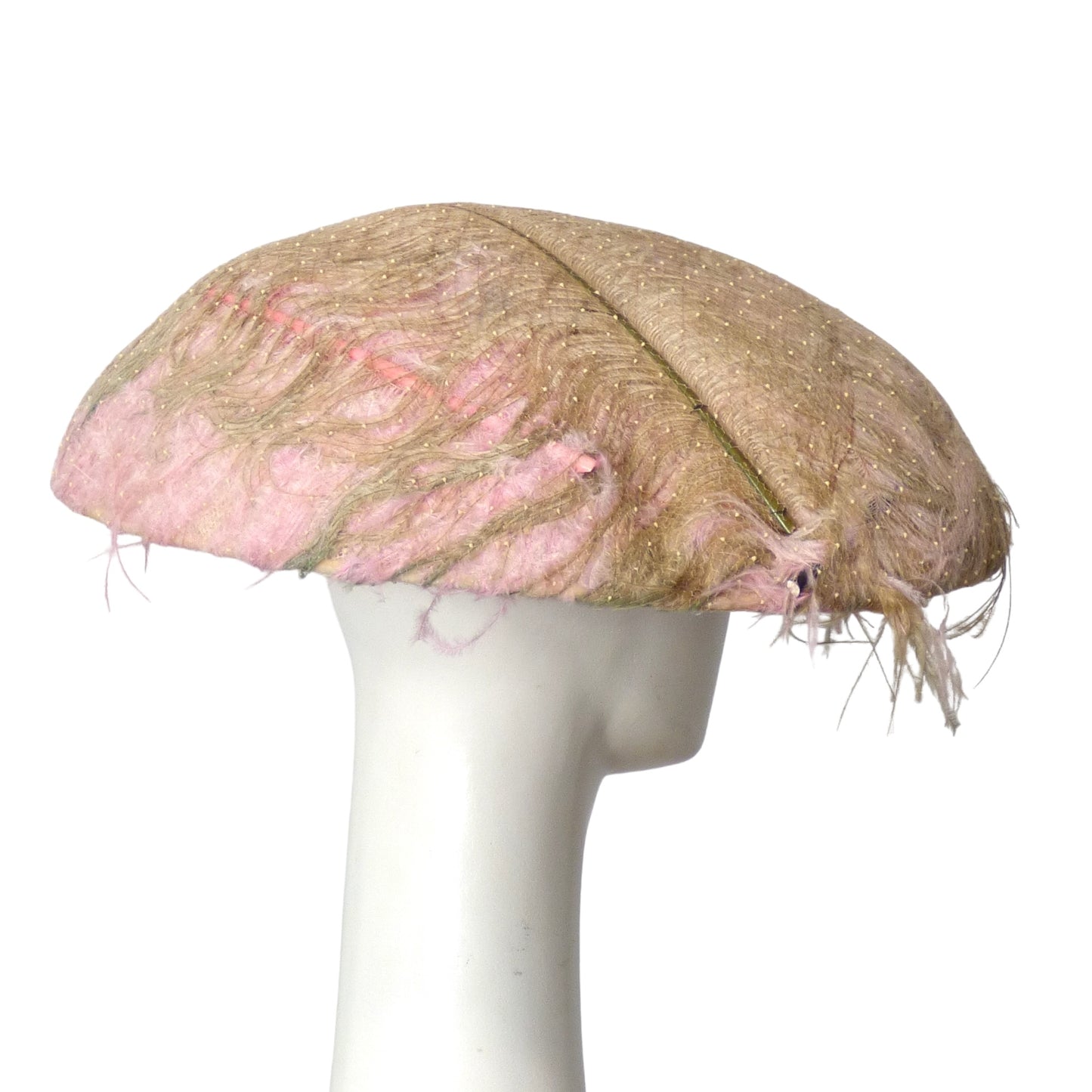 1950s Pink Feather Saucer Hat