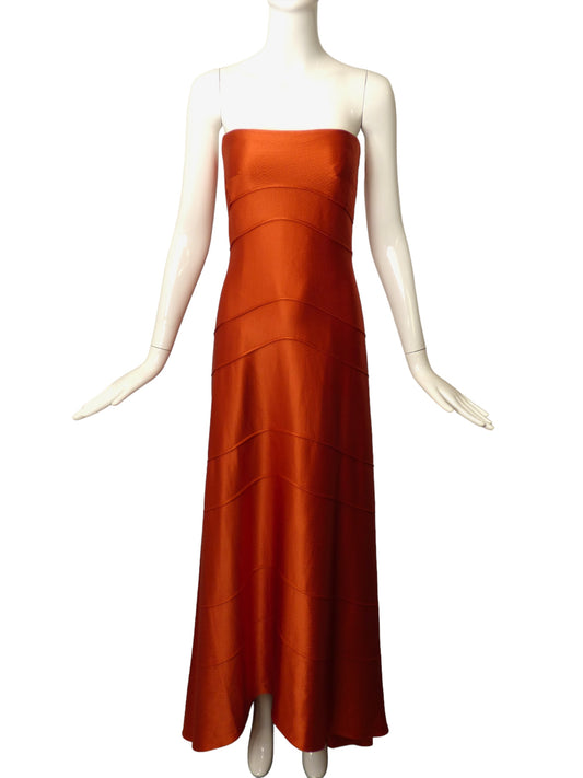 CHADO RALPH RUCCI- Orange Hammered Silk Gown, Size 6