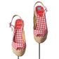 CHRISTIAN LOUBOUTIN- Gingham Platform Wedge Sandals, Size 38