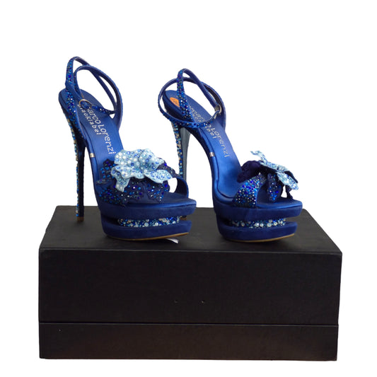 GIANMARCO LORENZI- NIB Blue Crystal & Satin Platform Pumps, Size 39