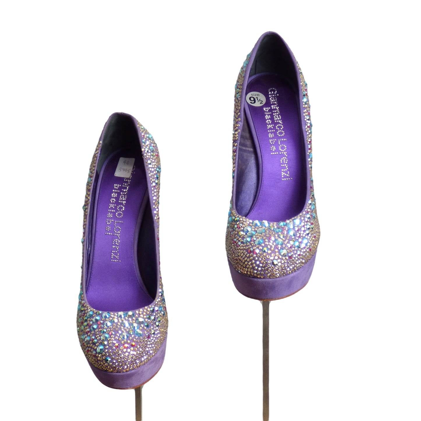 GIANMARCO LORENZI- NIB Violet Suede & Crystal Platform Pumps, Size 40