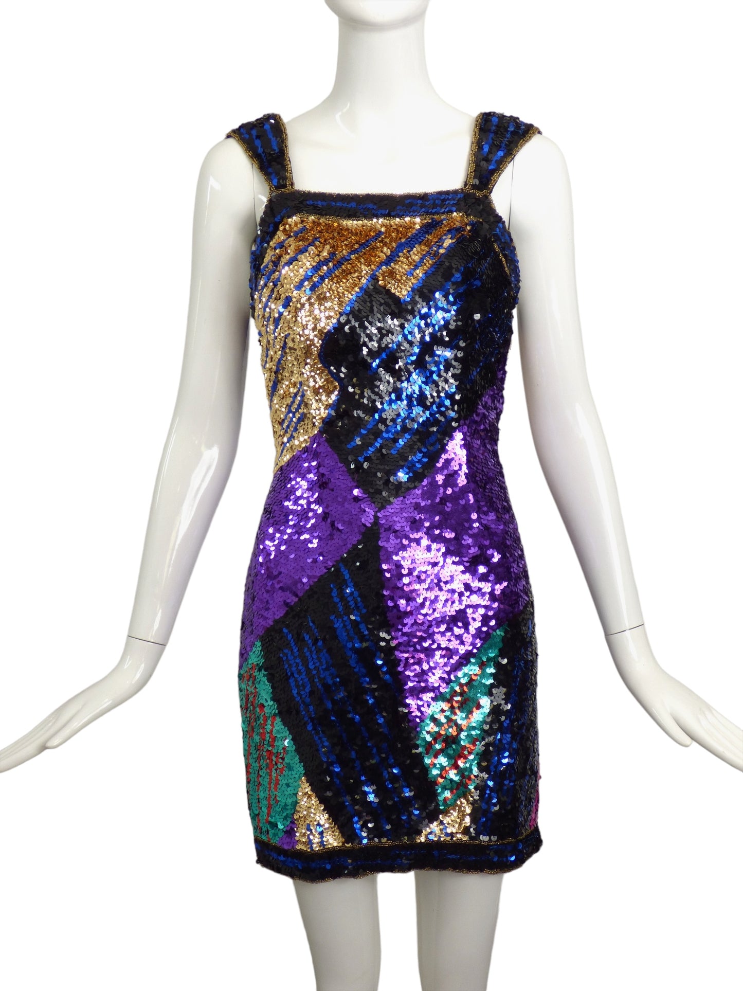 1980s Multi Color Sequin Mini Dress, Size 6