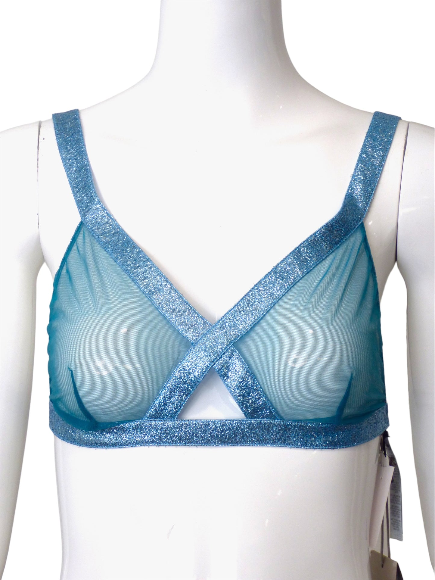 TOM FORD- NWT 2023 Blue Lamé Bra, Size 6