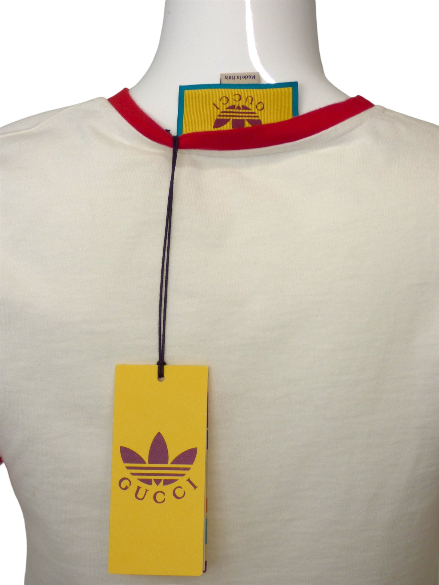 GUCCI x ADIDAS- NWT 2022 White Cropped Graphic T-Shirt, Size XXS