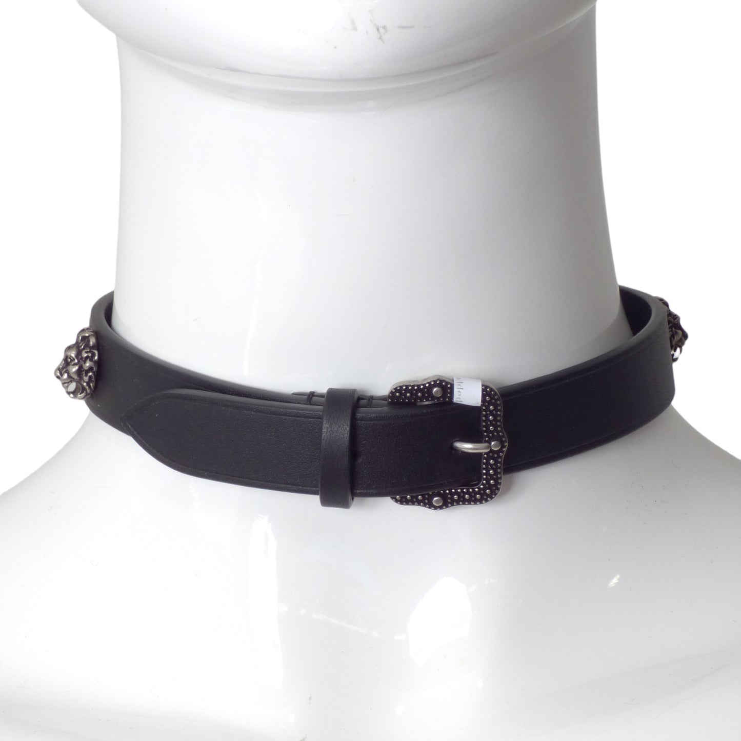 GUCCI- Black Leather Multi Lions Head Choker