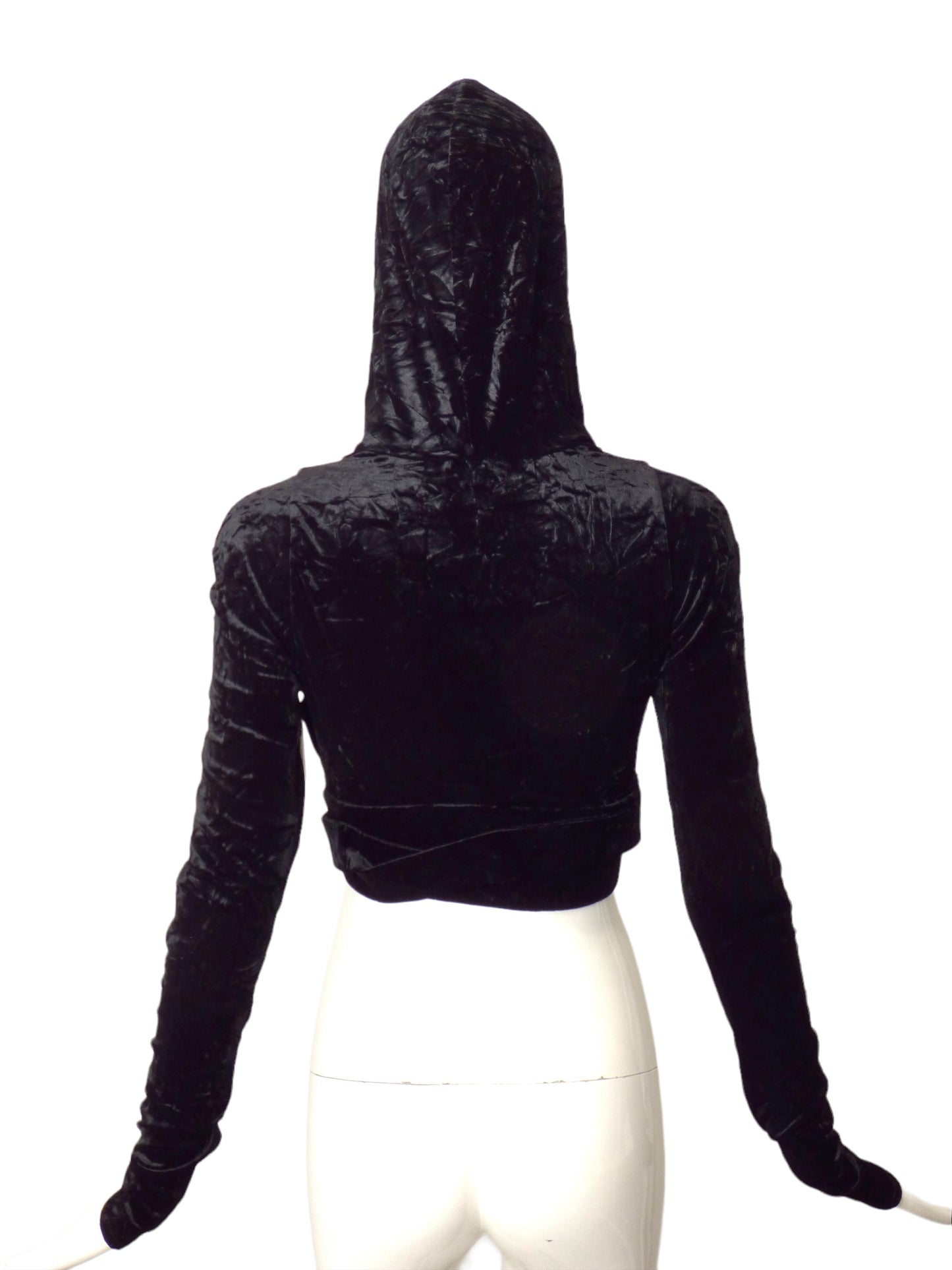 VERSACE- 2023 NWT Black Velvet Wrap Hoodie, Size 6