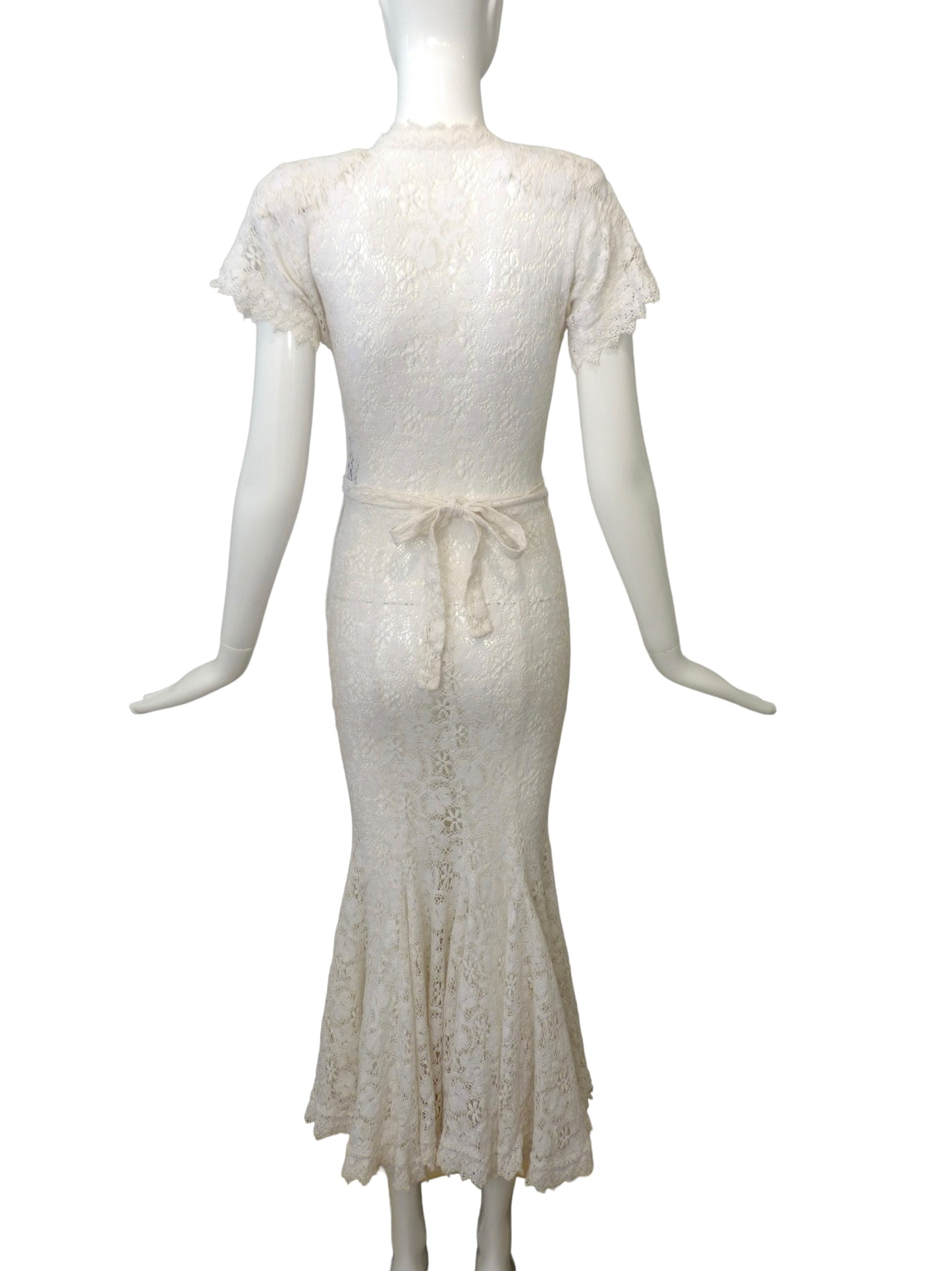 NORMA KAMALI- 1980s Cotton Lace Maxi Dress, Size 4