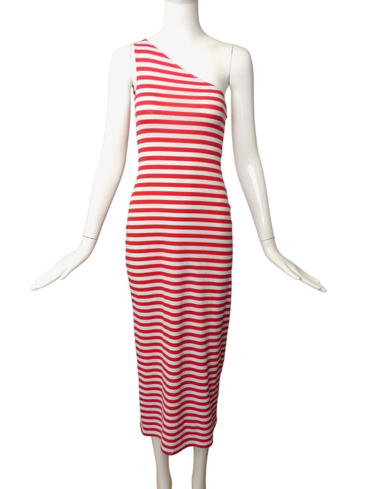NORMA KAMALI- 1990s Striped Knit One Shoulder Dress, Size 6