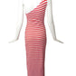 NORMA KAMALI- 1990s Striped Knit One Shoulder Dress, Size 6