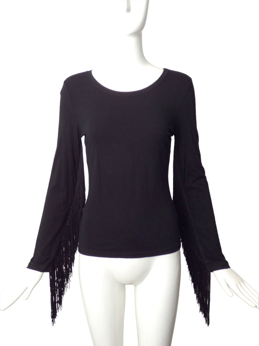 MOSCHINO JEANS- 1990s Black Fringe Knit Top, Size 10