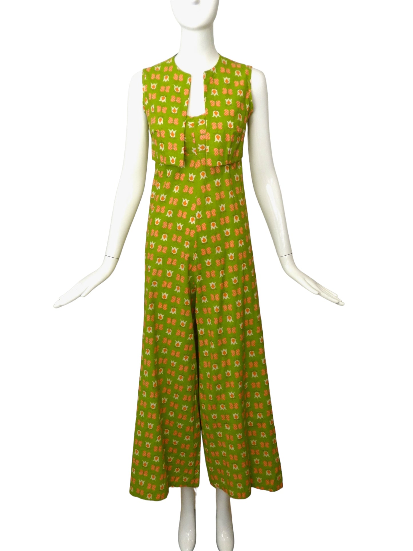 1970s Floral Print Jumpsuit & Bolero, Size 2