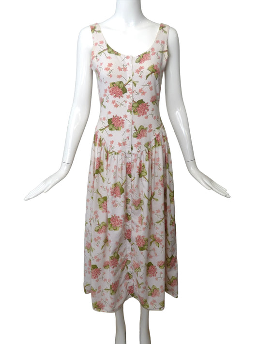 BETSEY JOHNSON- 1980s Cotton Floral Print Dress, Size 6