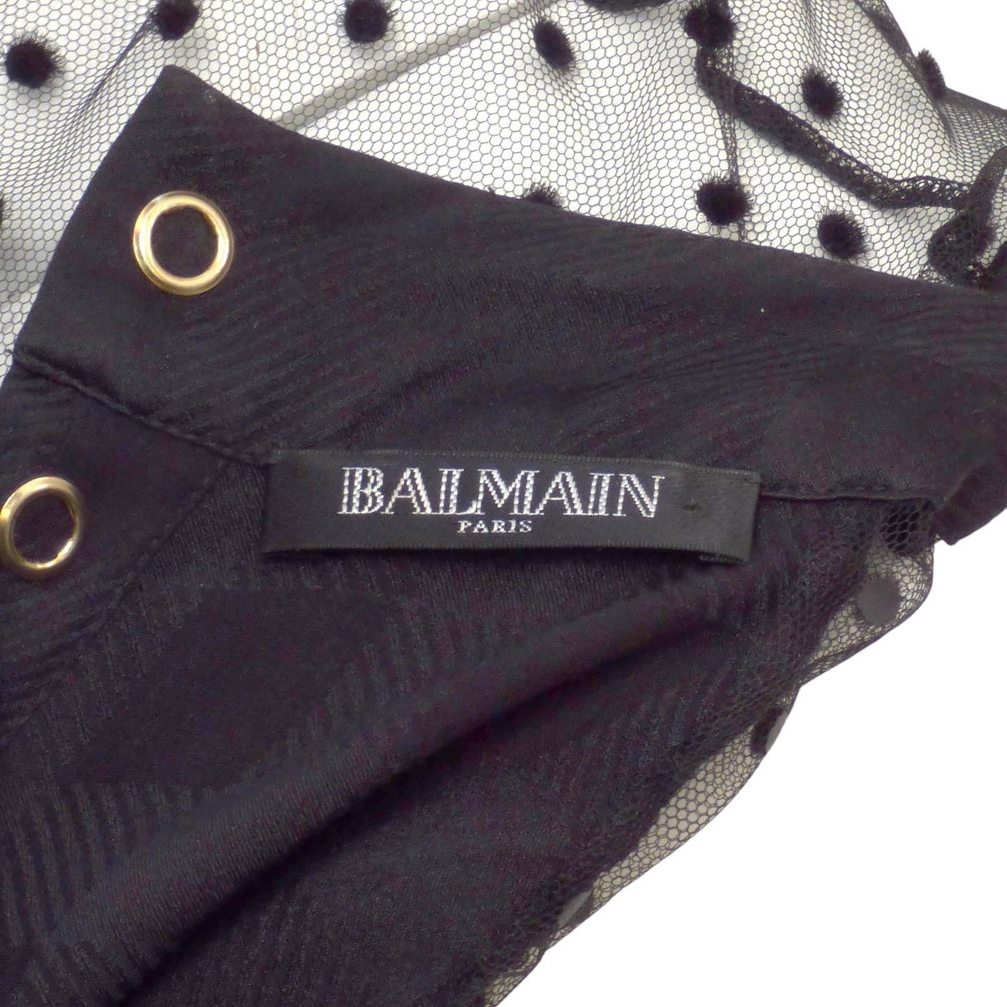 BALMAIN- Silk Plaid & Net Blouse, Size 10