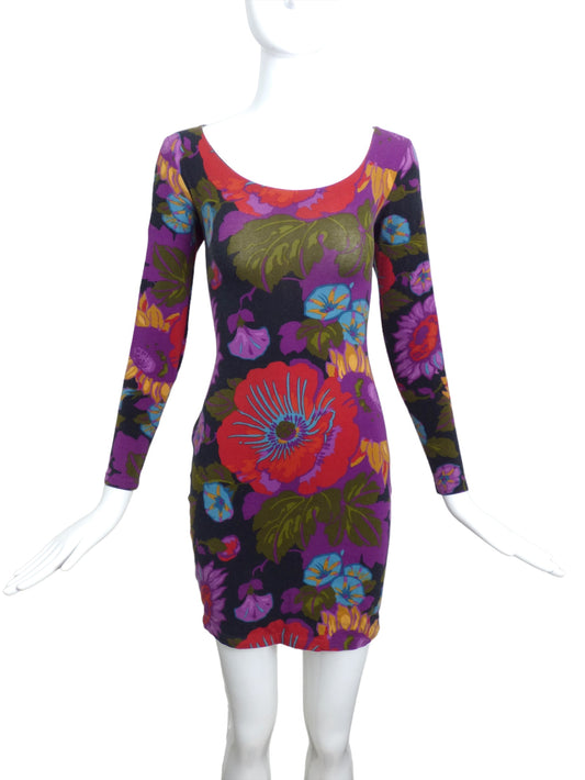 BETSEY JOHNSON-1980s Floral Knit Dress, Size-Small