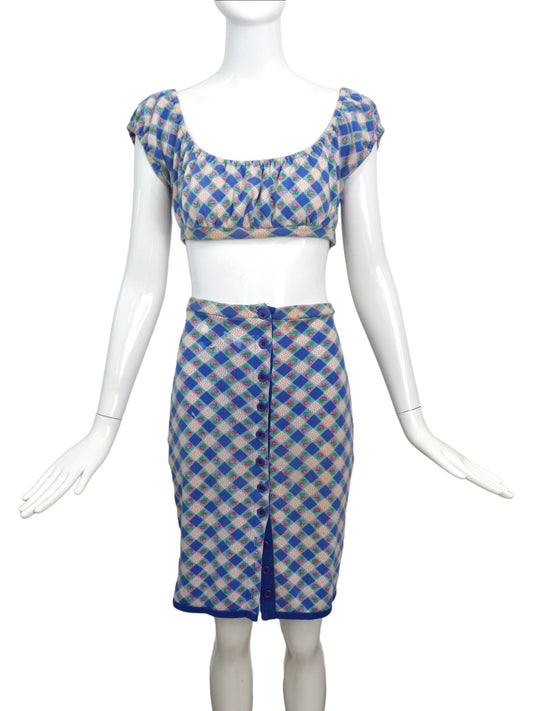 BETSEY JOHNSON-1980s Gingham Knit 2pc Ensemble, Size-Small