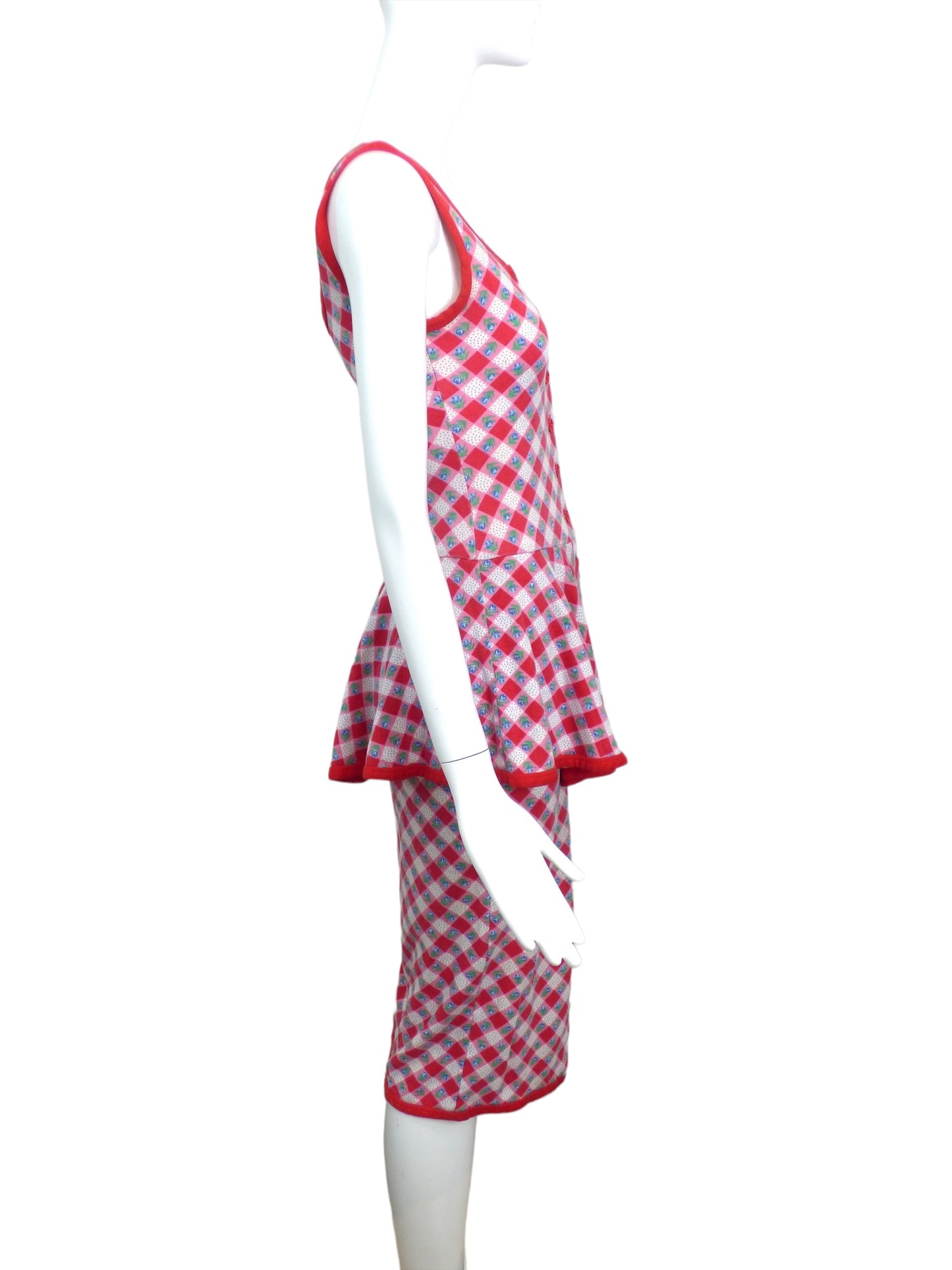 BETSEY JOHNSON-1980s Cotton Knit Gingham Dress, Size-Small