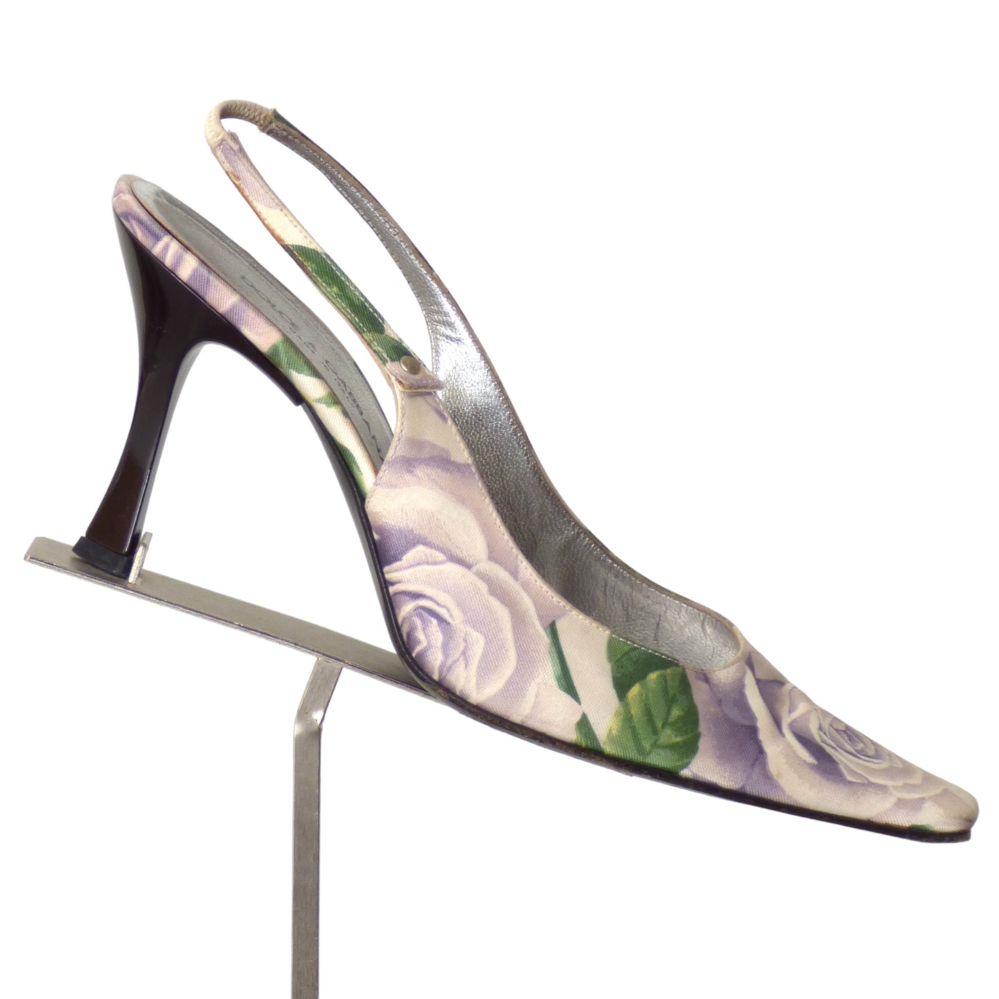 DOLCE & GABBANA- Floral Silk Sling Back Pumps, Size-37 1/2