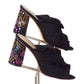 LOEFFLER RANDALL-Black Ruffled Suede & Jeweled Mules, Size-8