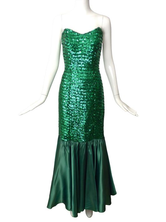1970s Green Sequin Gown, Size 6