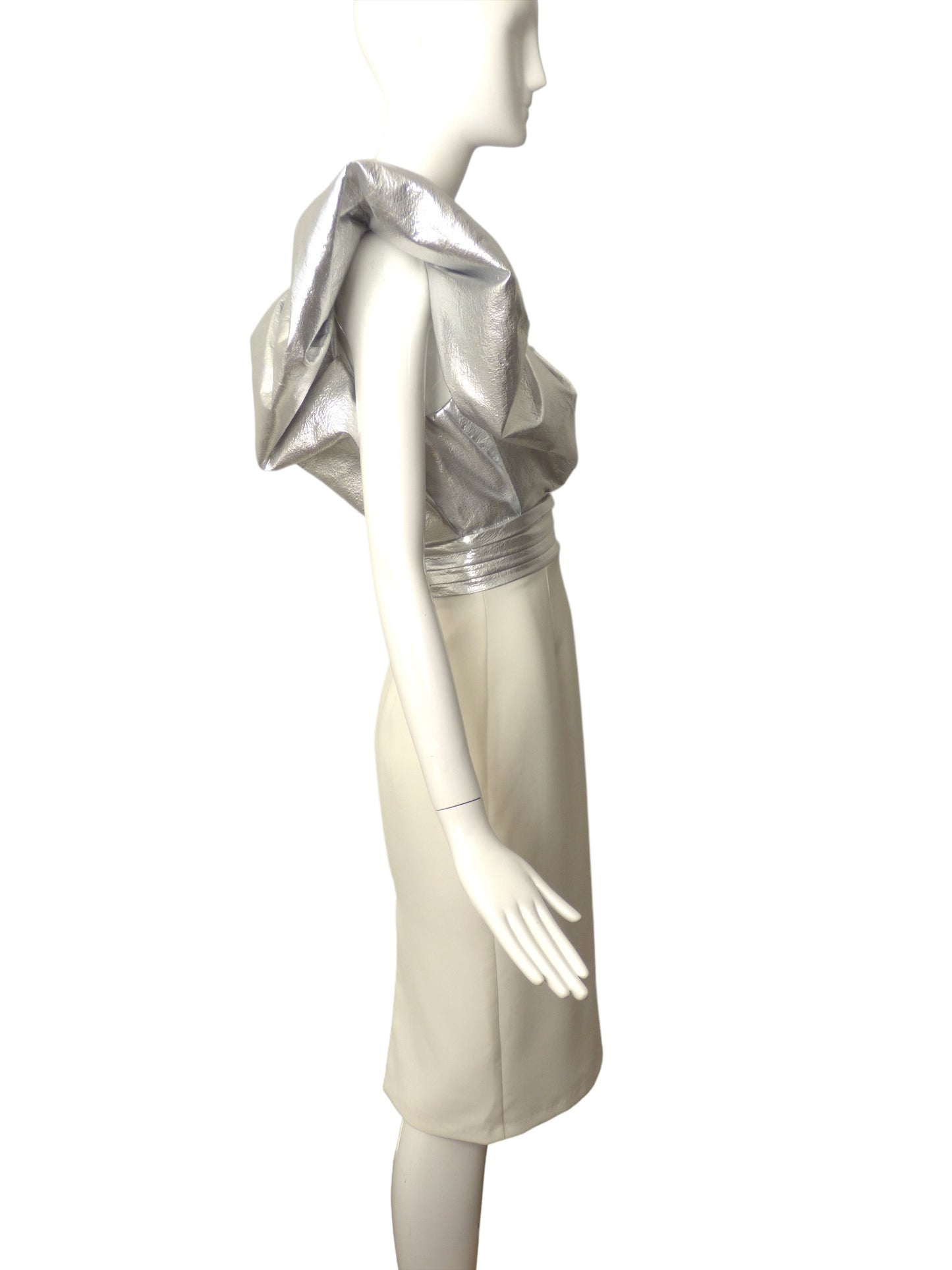 RONNY KOBO-2023  NWT Silver & Ivory Lame Cocktail Dress, Size 8