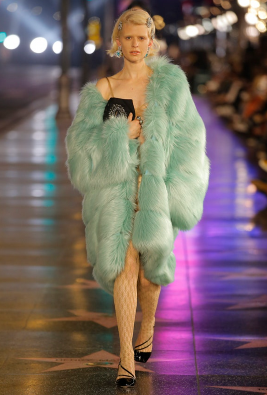 GUCCI- NWT "Love Parade" Aqua Faux Fur Coat, Size 6