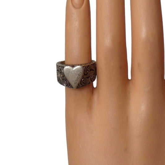 GUCCI- Etched Silver Tone Heart Ring