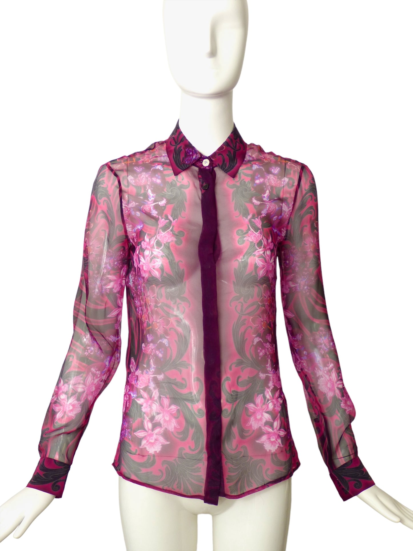 VERSACE- NWT 2023 Floral Print Chiffon Blouse, Size 2