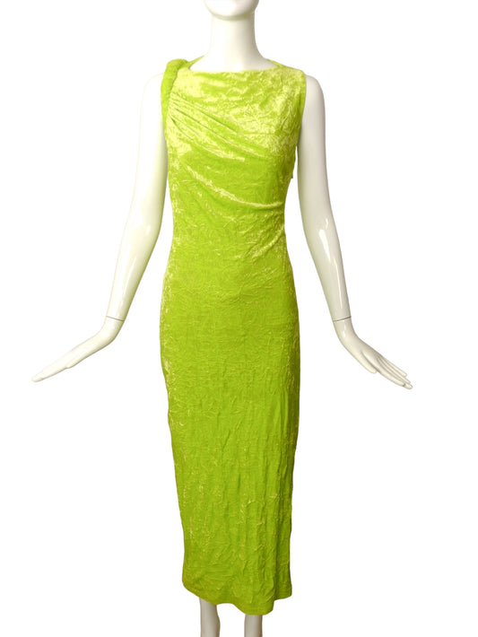 VERSACE- NWT 2023 Lime Crushed Velvet Maxi Dress, Size-10