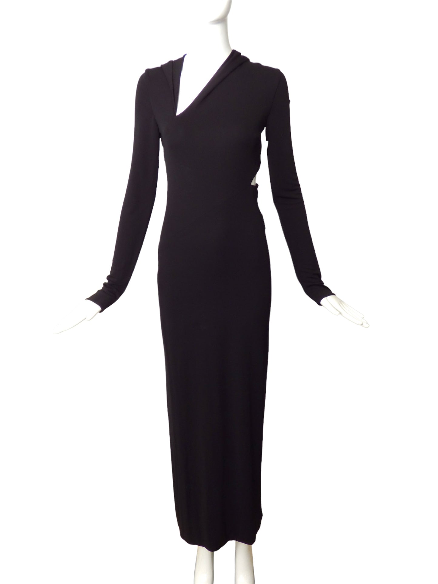 VERSACE- NWT 2023 Black Jersey Knit Hoodie Gown, Size 2