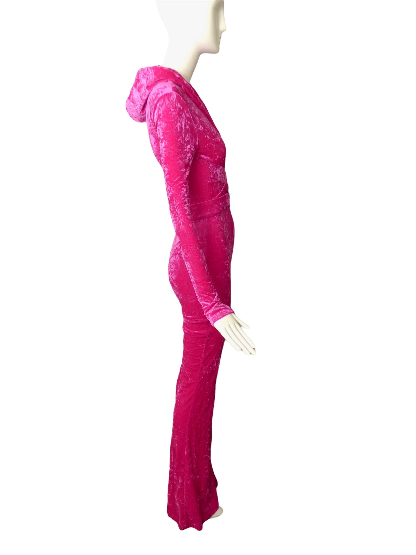 VERSACE- NWT 2023 Fuchsia Crushed Velvet Jumpsuit, Size-2