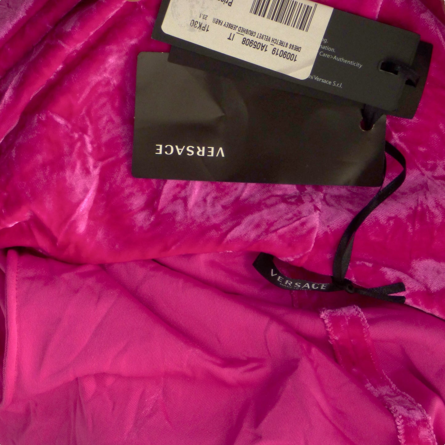 VERSACE- NWT 2023 Fuchsia Crushed Velvet Jumpsuit, Size-2