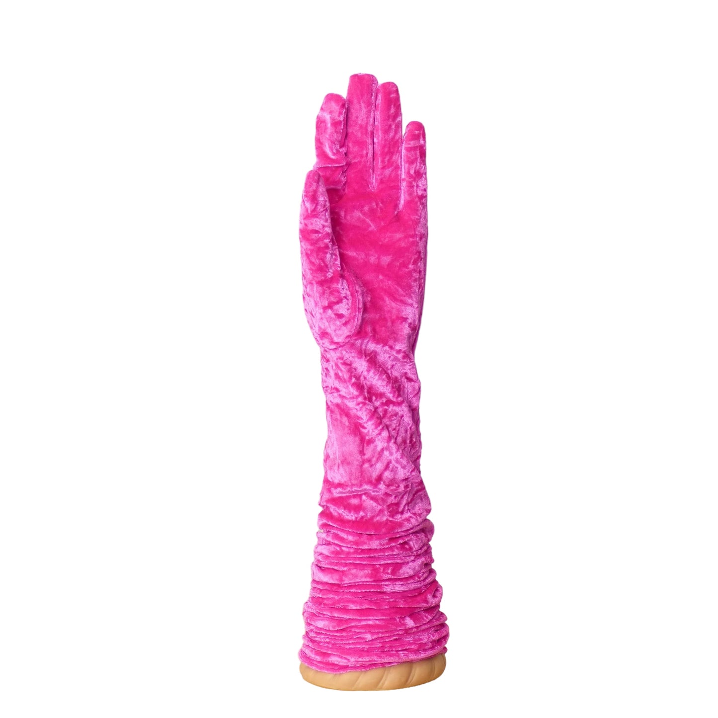 VERSACE- 2023 Pink Crushed Velvet Gloves, Size 7