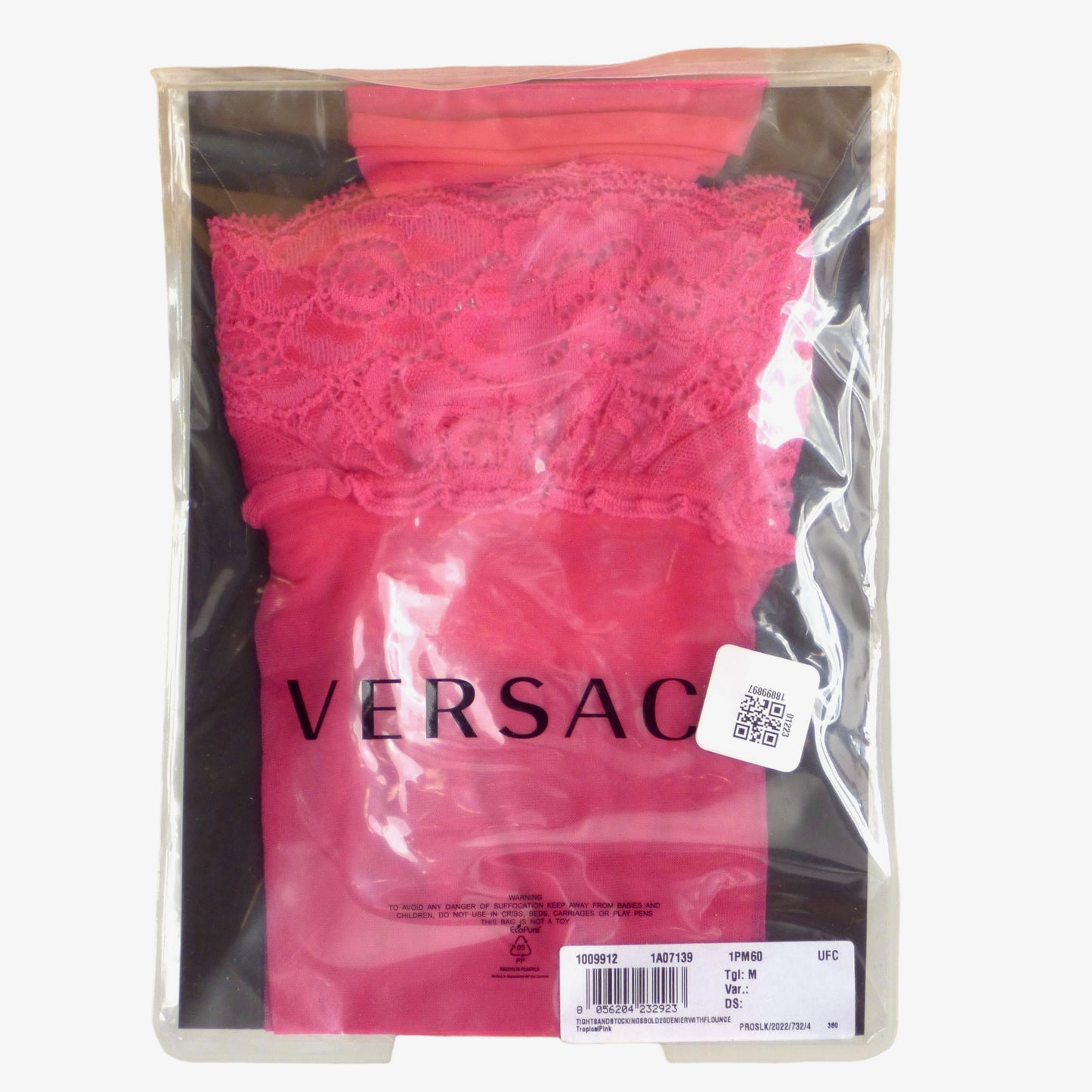 VERSACE- 2023 Pink Lace Top Stockings, Size Medium