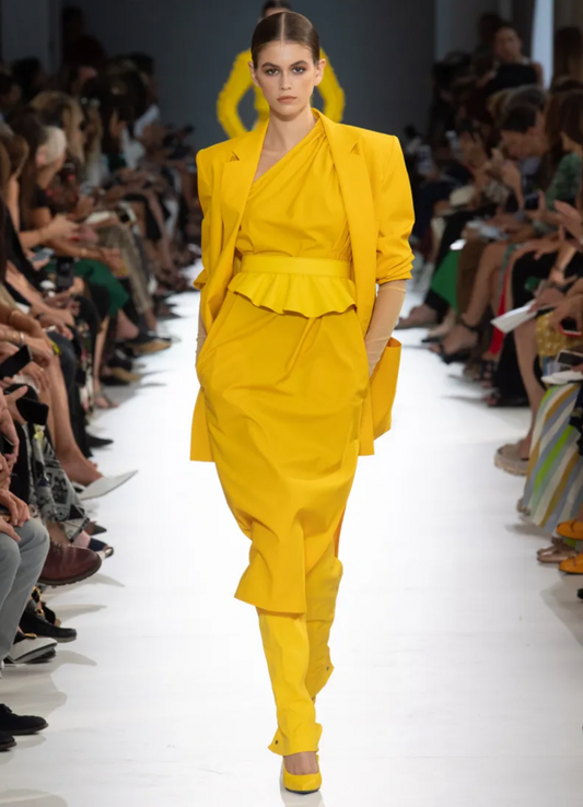 MAX MARA- 2019 Yellow Cotton One Shoulder Dress, Size 10