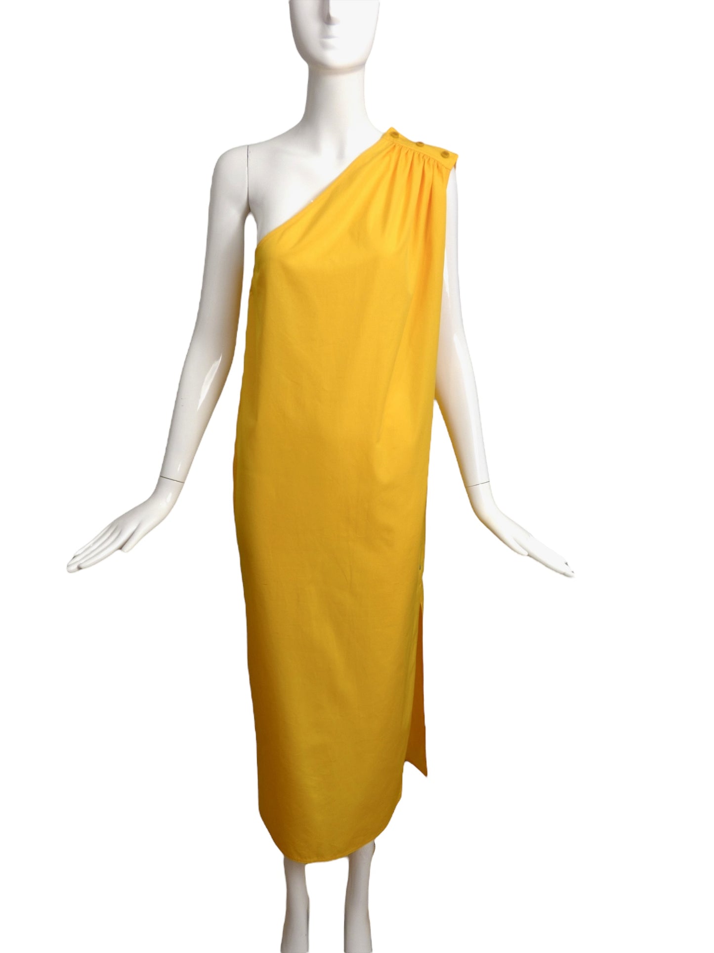 MAX MARA- 2019 Yellow Cotton One Shoulder Dress, Size 10