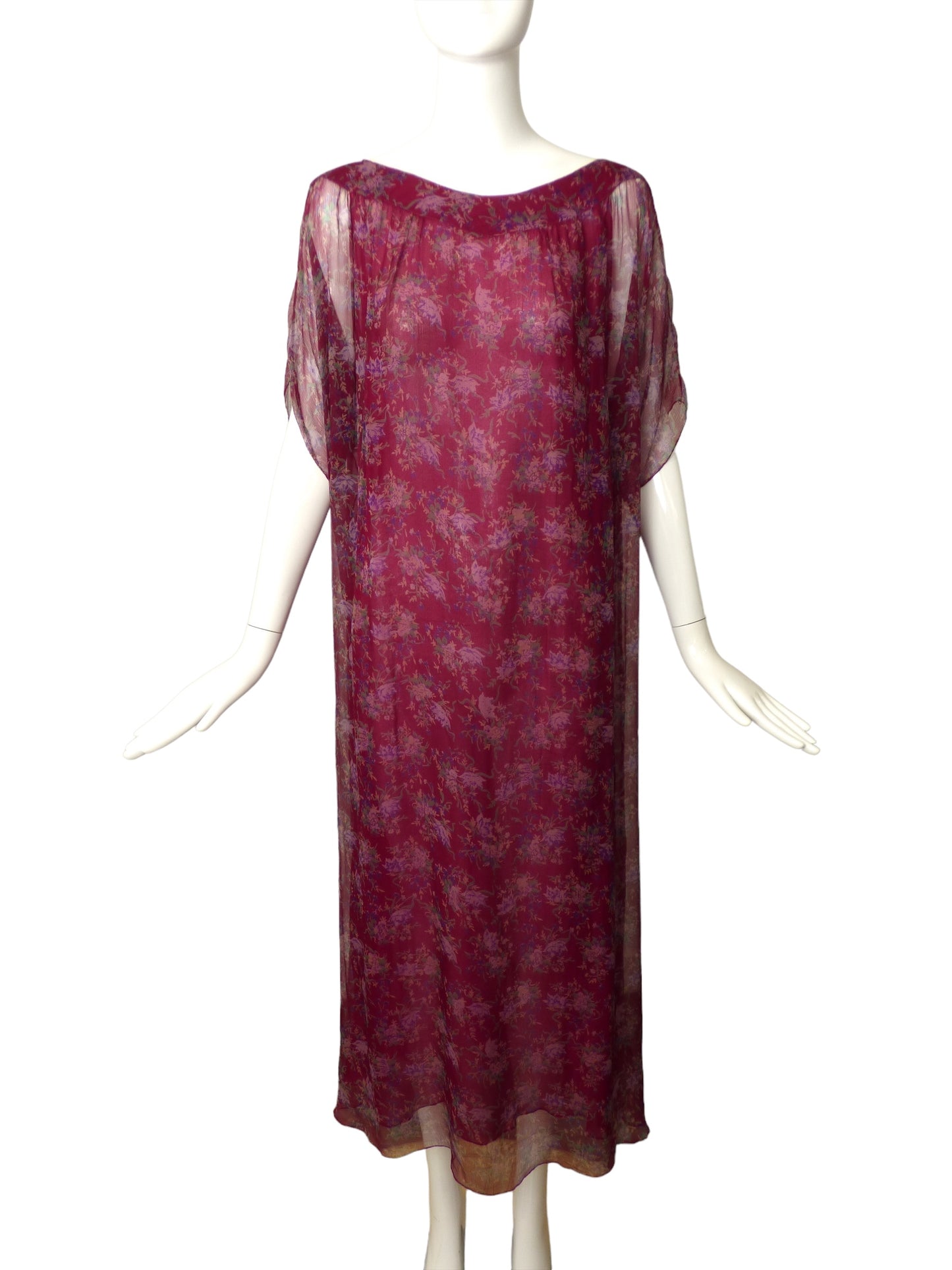 ANNA WEATHERLEY- 1970s Floral Print Chiffon Dress, Size 8