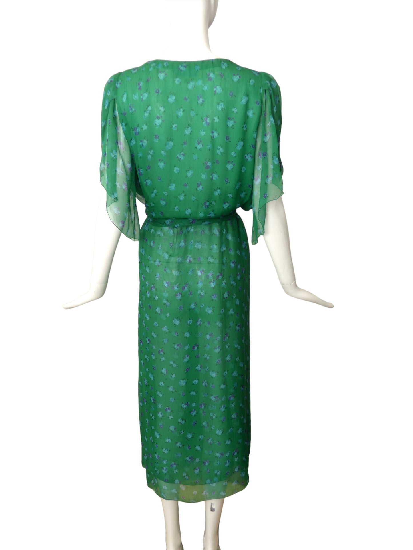 ANNA WEATHERLEY- 1980s Floral Chiffon Wrap Dress, Size 10