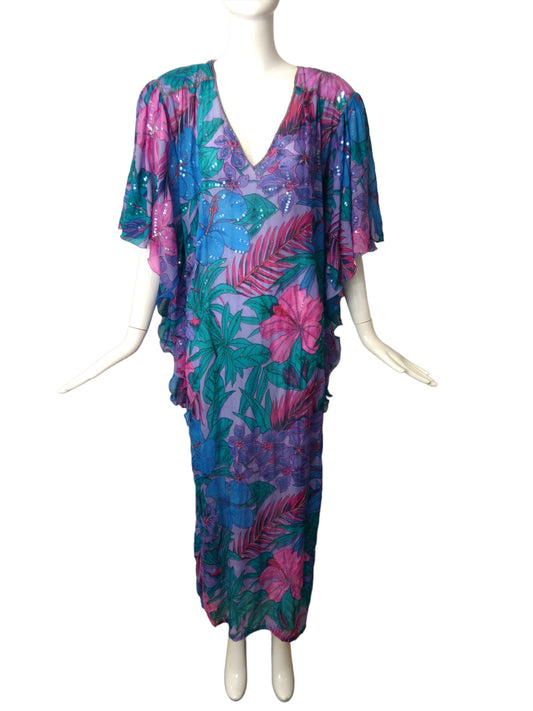 JUDITH ANN- 1980s Seqiun Chiffon Dress, Size 10