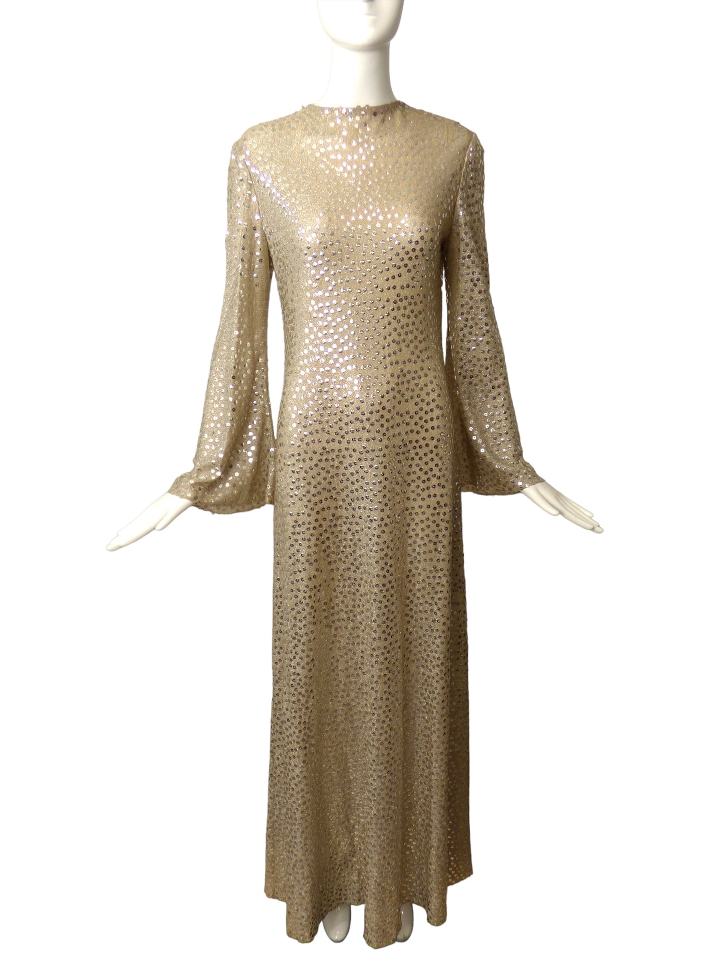 MOLLIE PARNIS- 1970s Silver Sequin Gown, Size 8