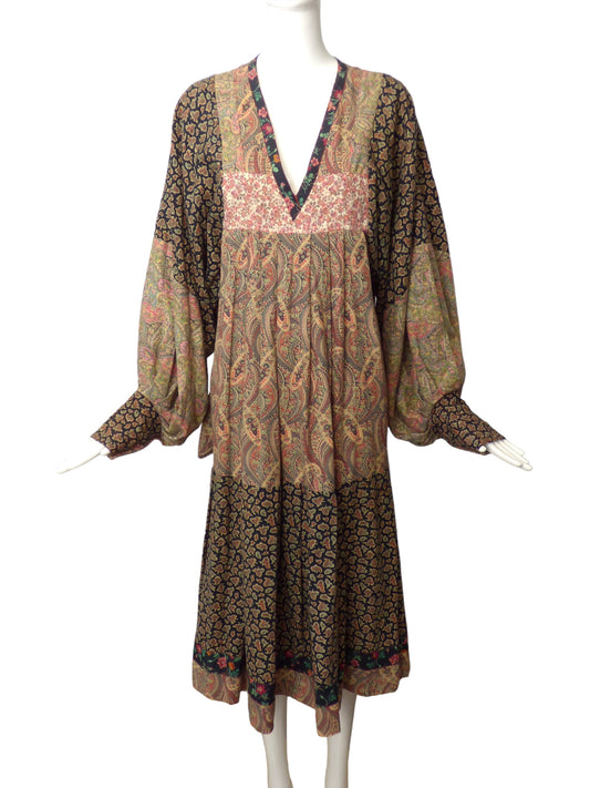 1970s Cotton Print Maxi Dress, Size 8