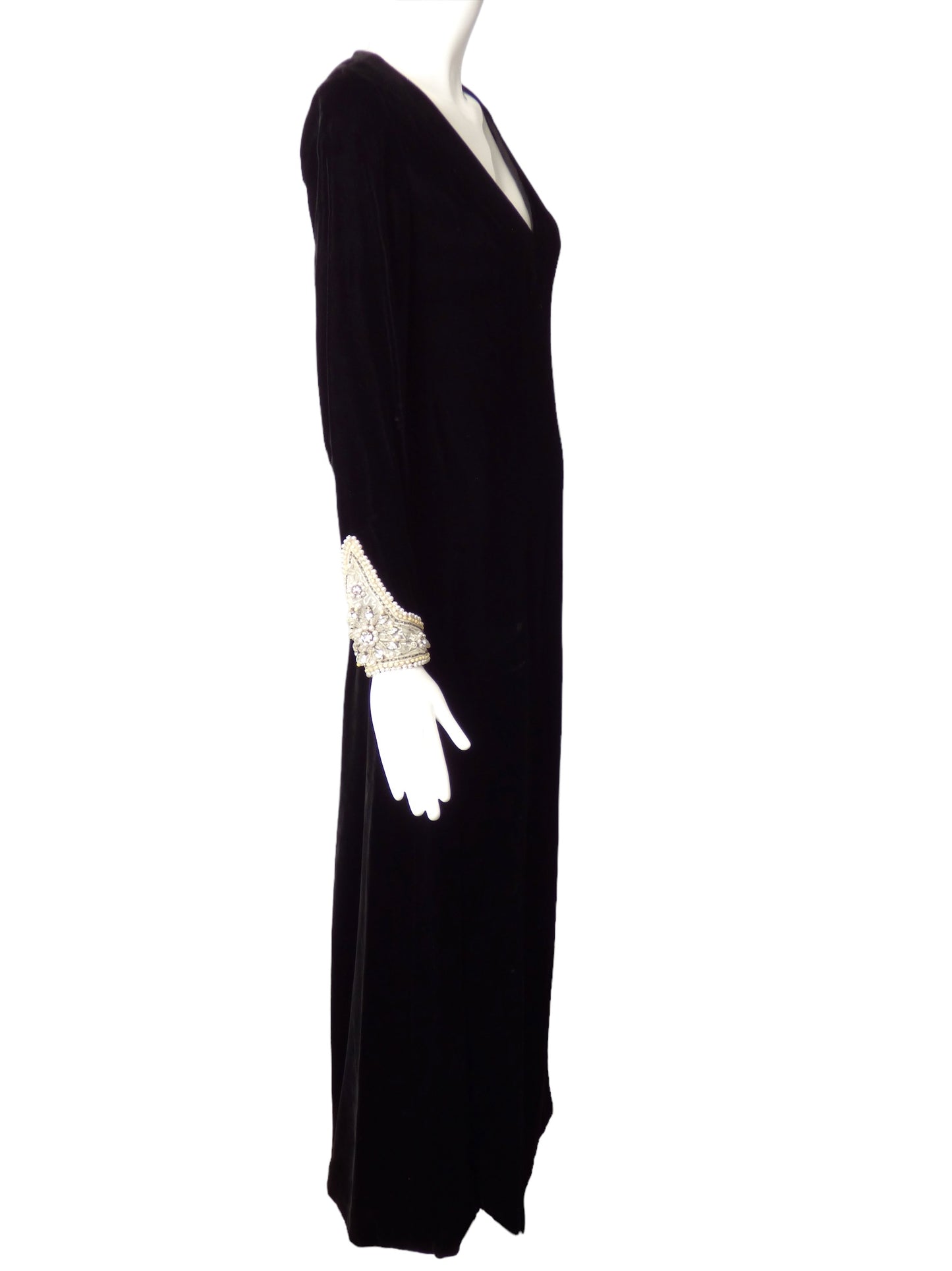 HELEN ROSE- 1960s Black Velvet Beaded Gown, Size 6