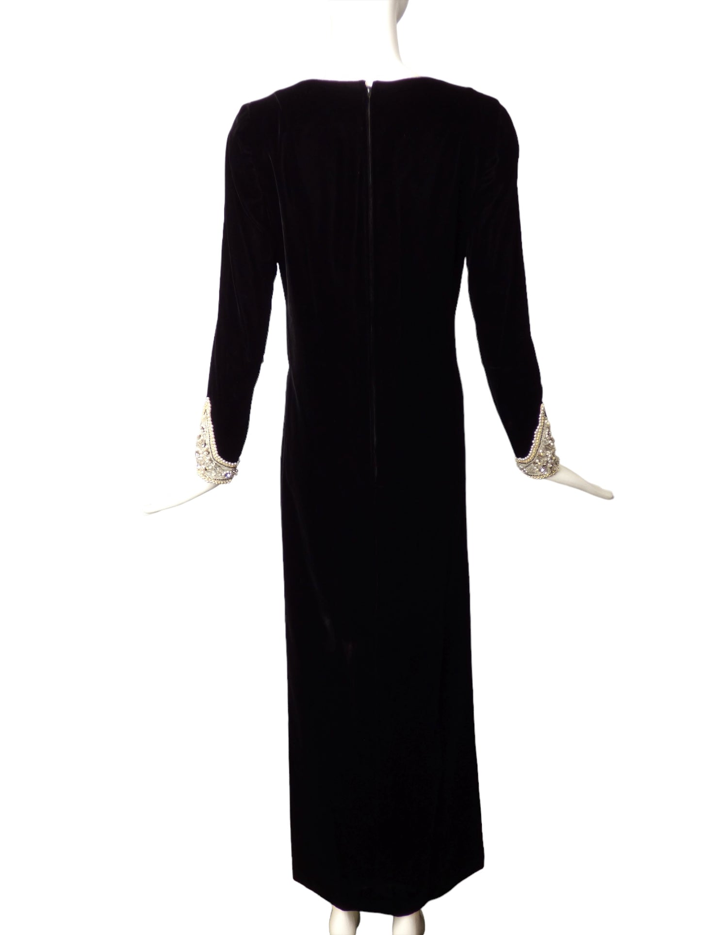 HELEN ROSE- 1960s Black Velvet Beaded Gown, Size 6