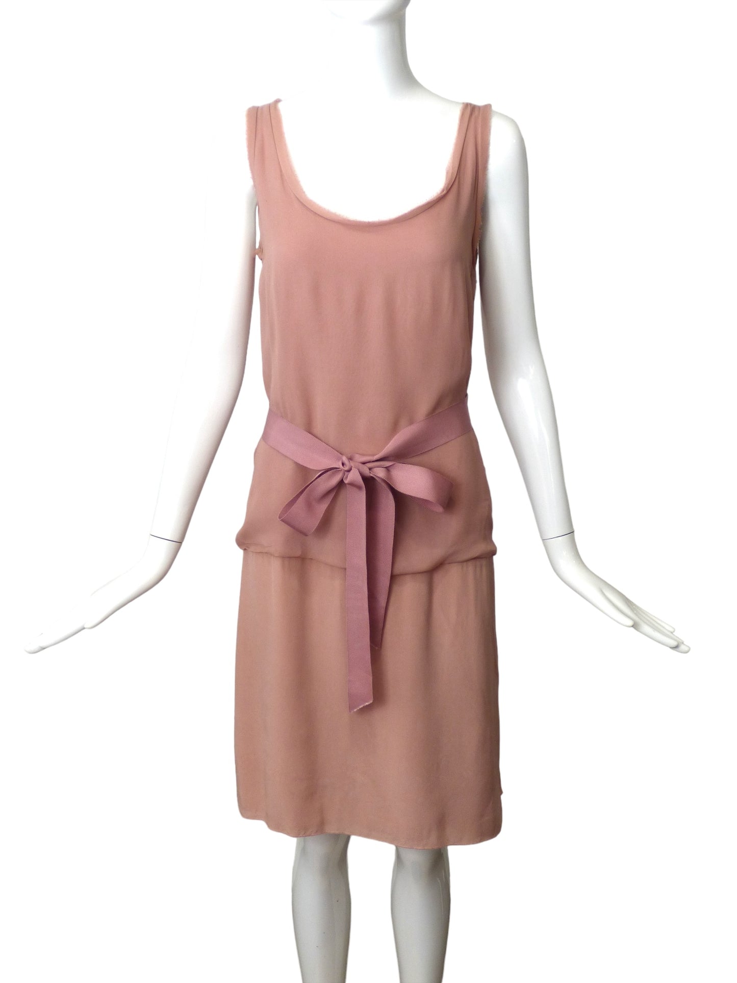 LANVIN- Pink Chiffon & Crepe Fringed Dress, Size 8