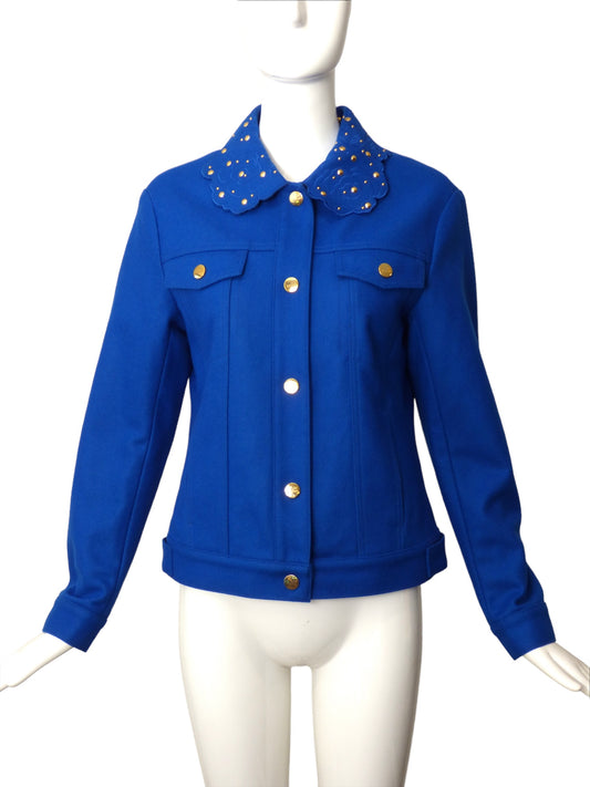 LOVE MOSCHINO- NWT Blue Flannel Studded Jacket, Size 4