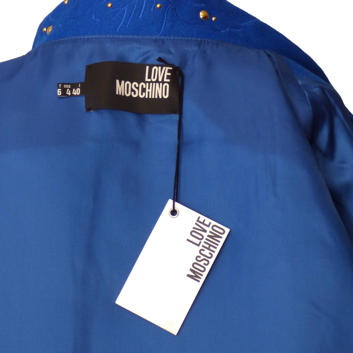 LOVE MOSCHINO- NWT Blue Flannel Studded Jacket, Size 4