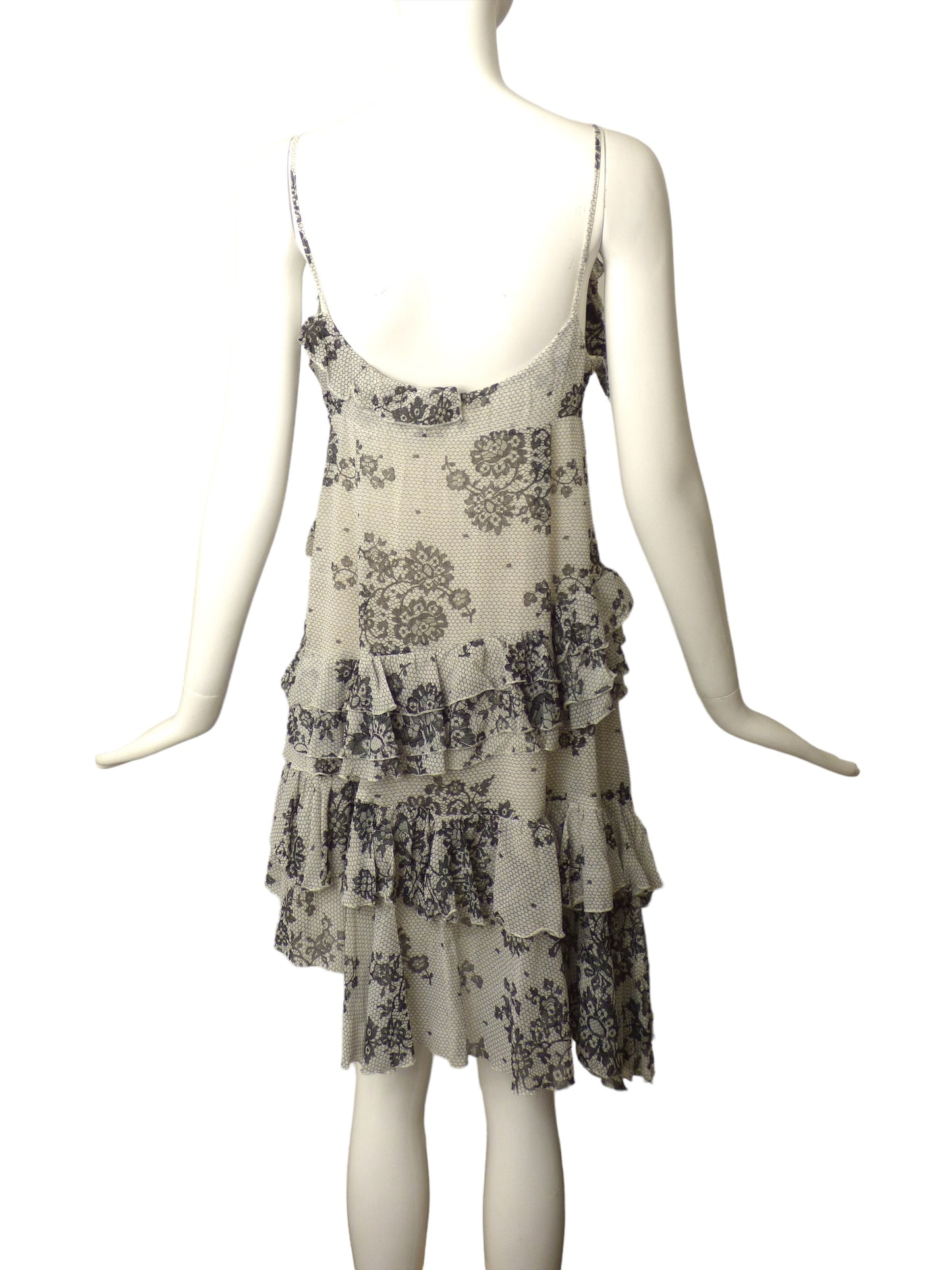 JOHN GALLIANO- Chiffon Ruffled Lace Print Dress, Size 8