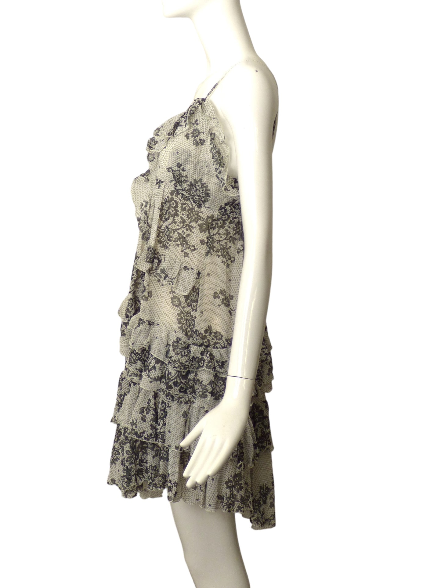 JOHN GALLIANO- Chiffon Ruffled Lace Print Dress, Size 8