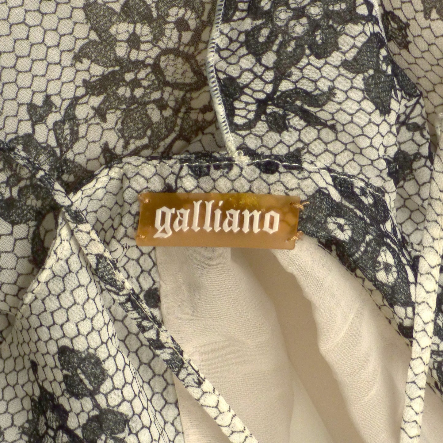 JOHN GALLIANO- Chiffon Ruffled Lace Print Dress, Size 8