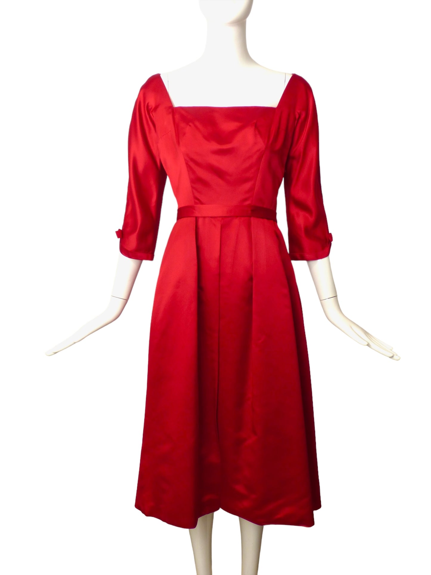 MOLLIE PARNIS- 1950s Scarlet Satin Dress, Size 6